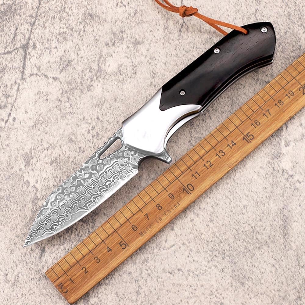 Joa Klappmesser Damaszener Geschmiedet Taschenmesser Scharfe Damaststahl & Ebenholz, Damaskus edelstahl Messer, EDC Outdoor Messer, Damastmesser klein neck knife