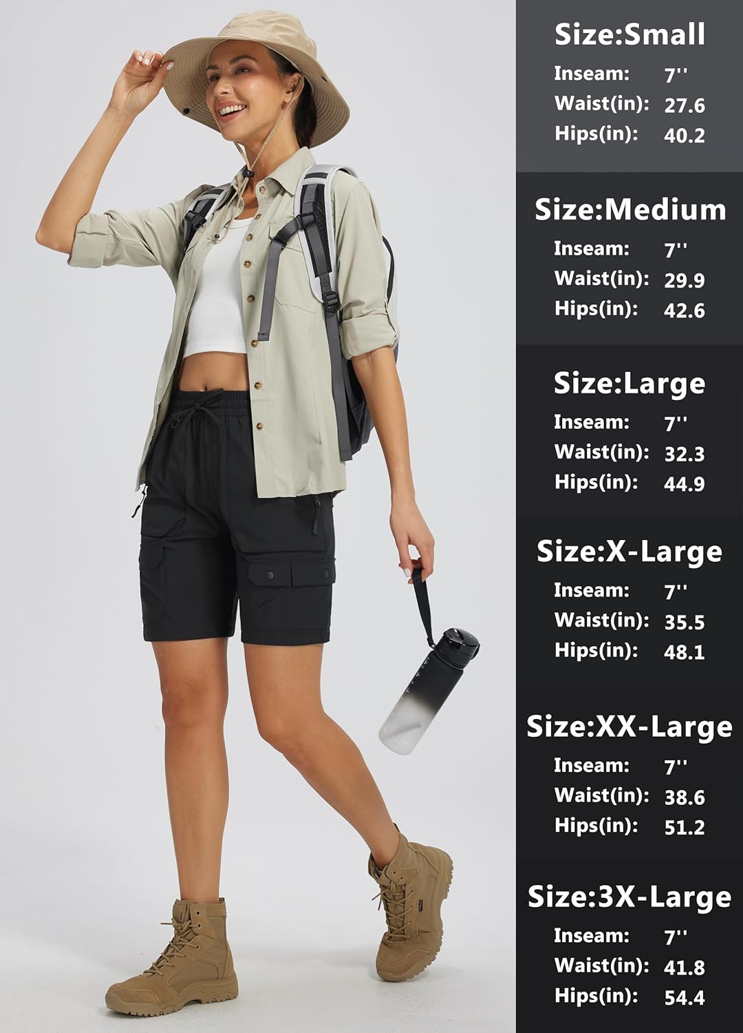 Libin Women's Hiking Long Shorts 7" Quick Dry Cargo Zipper Pockets Water Resistant Bermuda Shorts UPF 50+ - Image 6