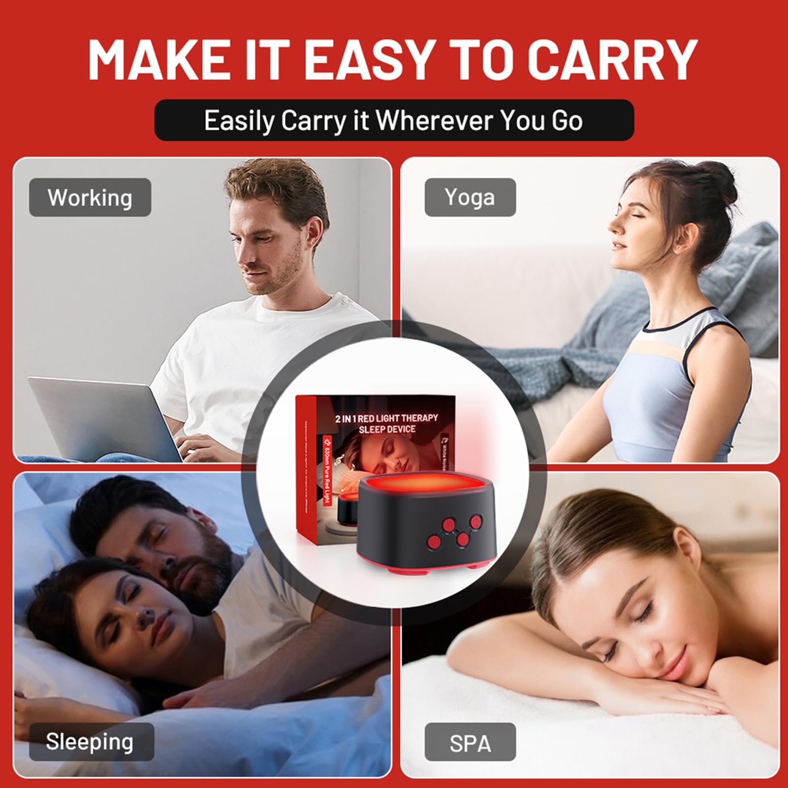 BRRNOO Macchina per Dormire con Rumore Bianco e Luce Rossa, luminosità e Volume Regolabili con 8 Suoni della, per Camera Letto, Casa, Ufficio, Meditazione, Relax (BLACK)