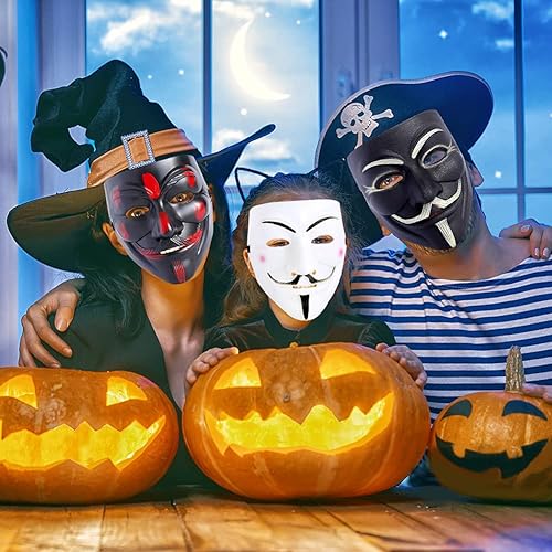 Miniatura 3 de TKYGU Paquete de 4 máscaras de piratas informáticos en V para vendetta máscara de Halloween para niños disfraz de cosplay de máscaras fiesta de