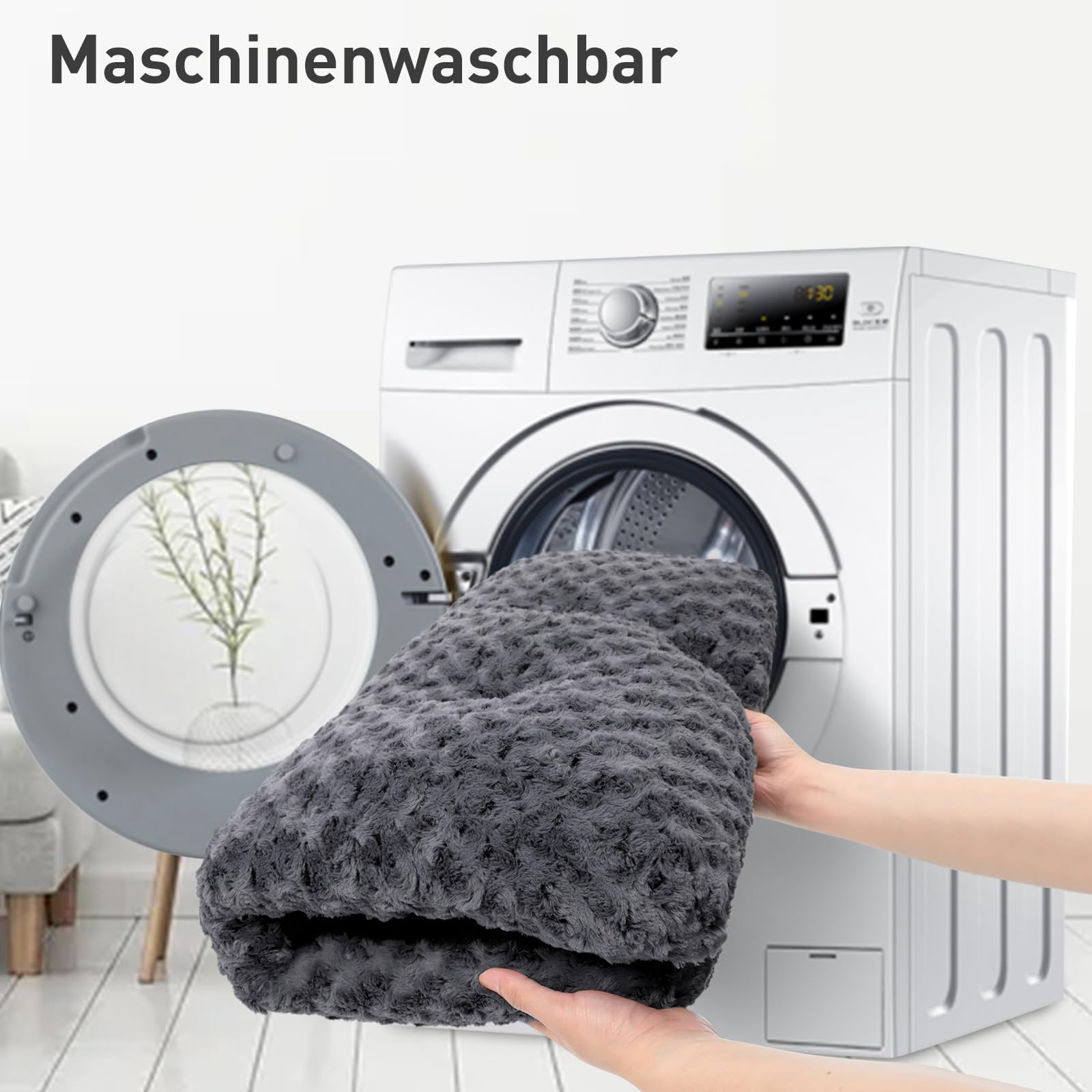 KSIIA Hundebett Grosse Hunde, Waschbar Hundekissen flauschig, Hundematte für große, mittelgroße Hunde, rutschfeste Unterseite, atmungsaktiv, Haustierbett Hundematratze Dunkelgrau 90x60cm