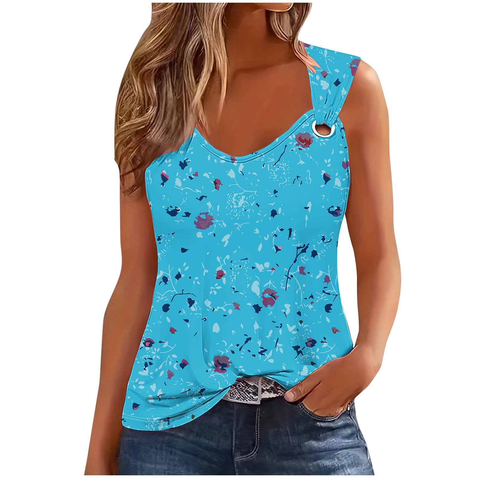 NUSGEAR Camisetas sin Manga Mujer 2024 Verano Moda Estampada de Flores Casual Camisola Camisetas de Tirantes Cuello Redondo Deportivo Original Fiesta Playa Chaleco Tops Camisa Blusa Suelto Basic tee