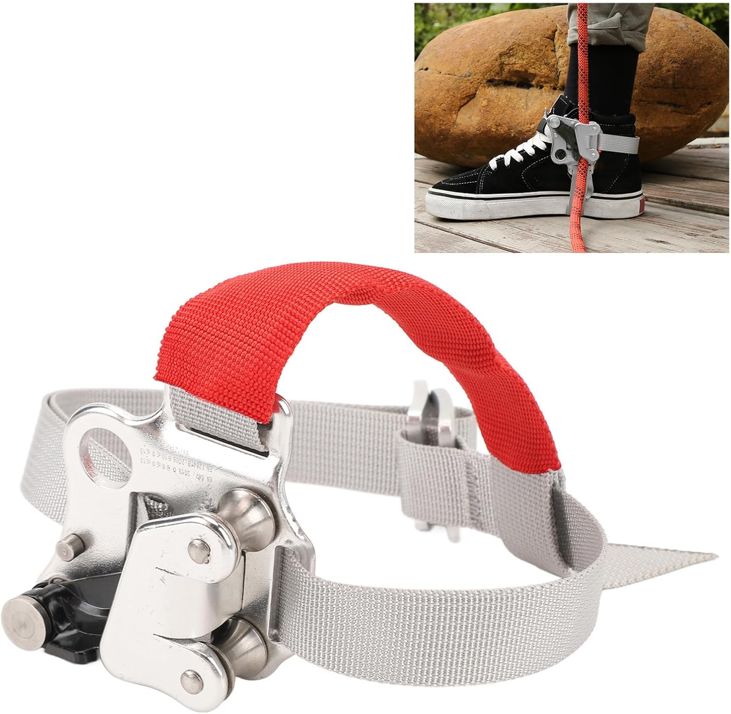 Climbing Foot Ascender Aluminum Alloy Riser with Pulley System Anti Slip Spurs for Rock Climbing Tree Arborist Mountaineering