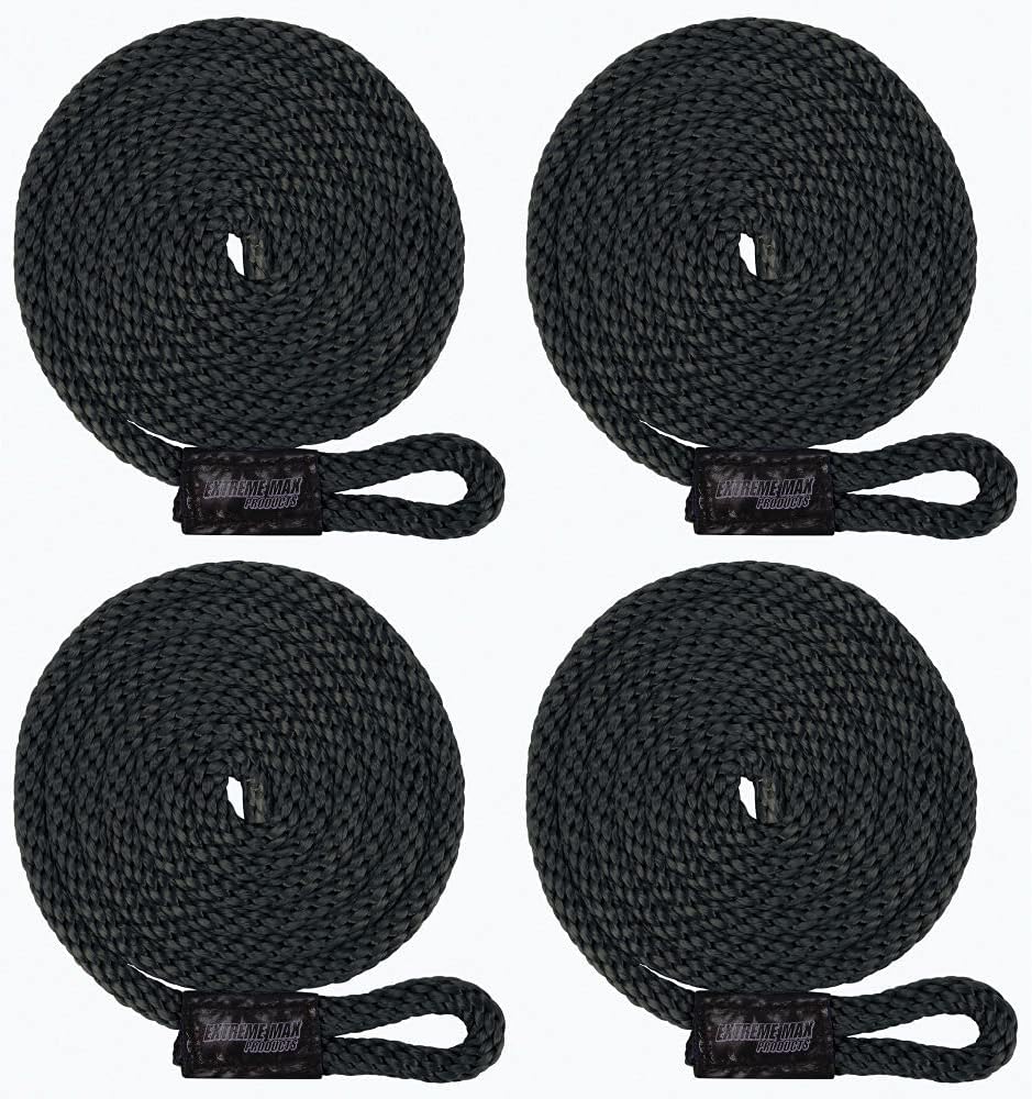 Extreme Max 3006.3363 BoatTector Solid Braid MFP Fender Line Value 4-Pack - 3/8" x 5', Black