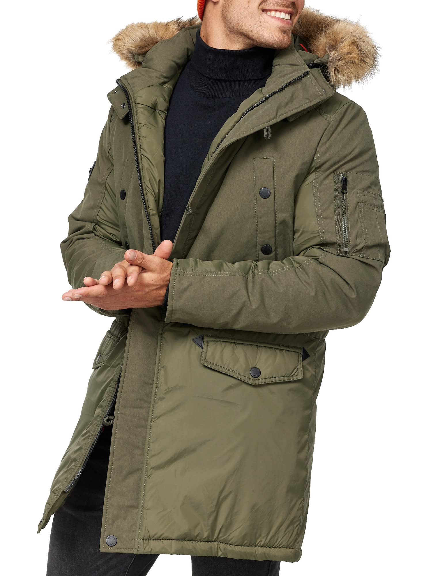 Indicode Hombres Jarl Parka de invierno con capucha extraíble de pelo sintético y cuello alto