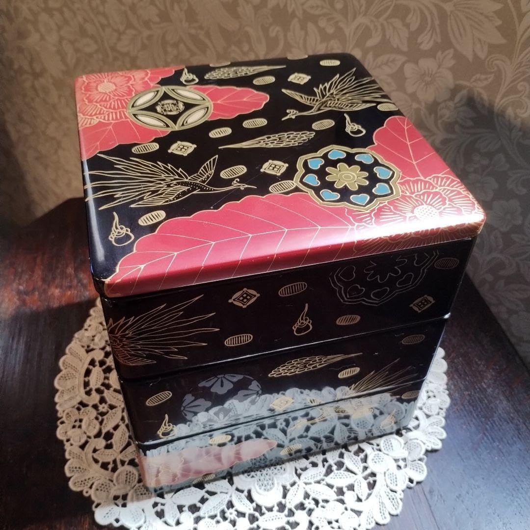 白木屋♥漆器 三段重箱 鶴と花♥重箱♥会津塗♥蒔絵♥ 白木屋漆器 三段重箱 鶴と花重箱会津塗蒔絵