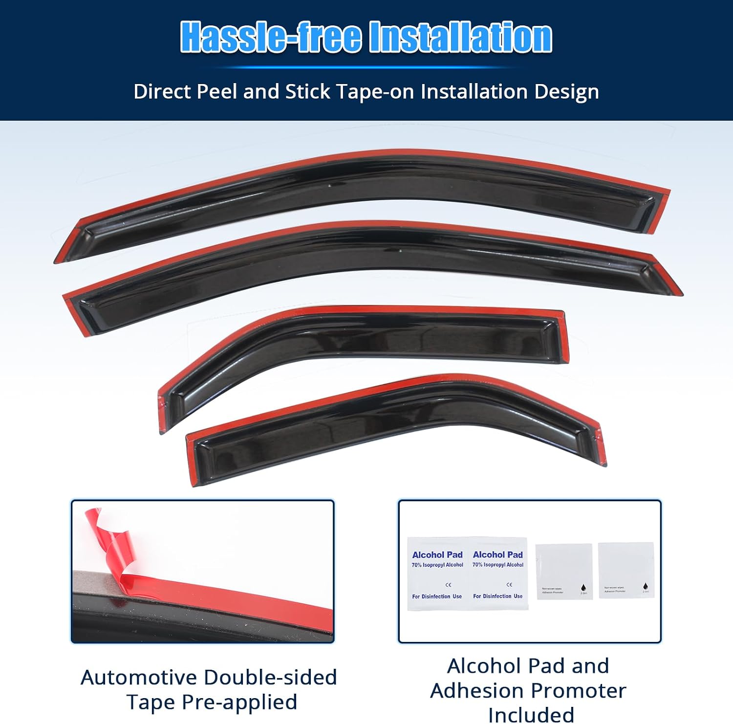 FREEMOTOR802® Tape-on Side Window Visors Wind Deflectors Rain Guards Vent Visors, Compatible with 2003-2007 Cadillac CTS, Slim Style Smoke Tinted Acrylic 4 Pieces