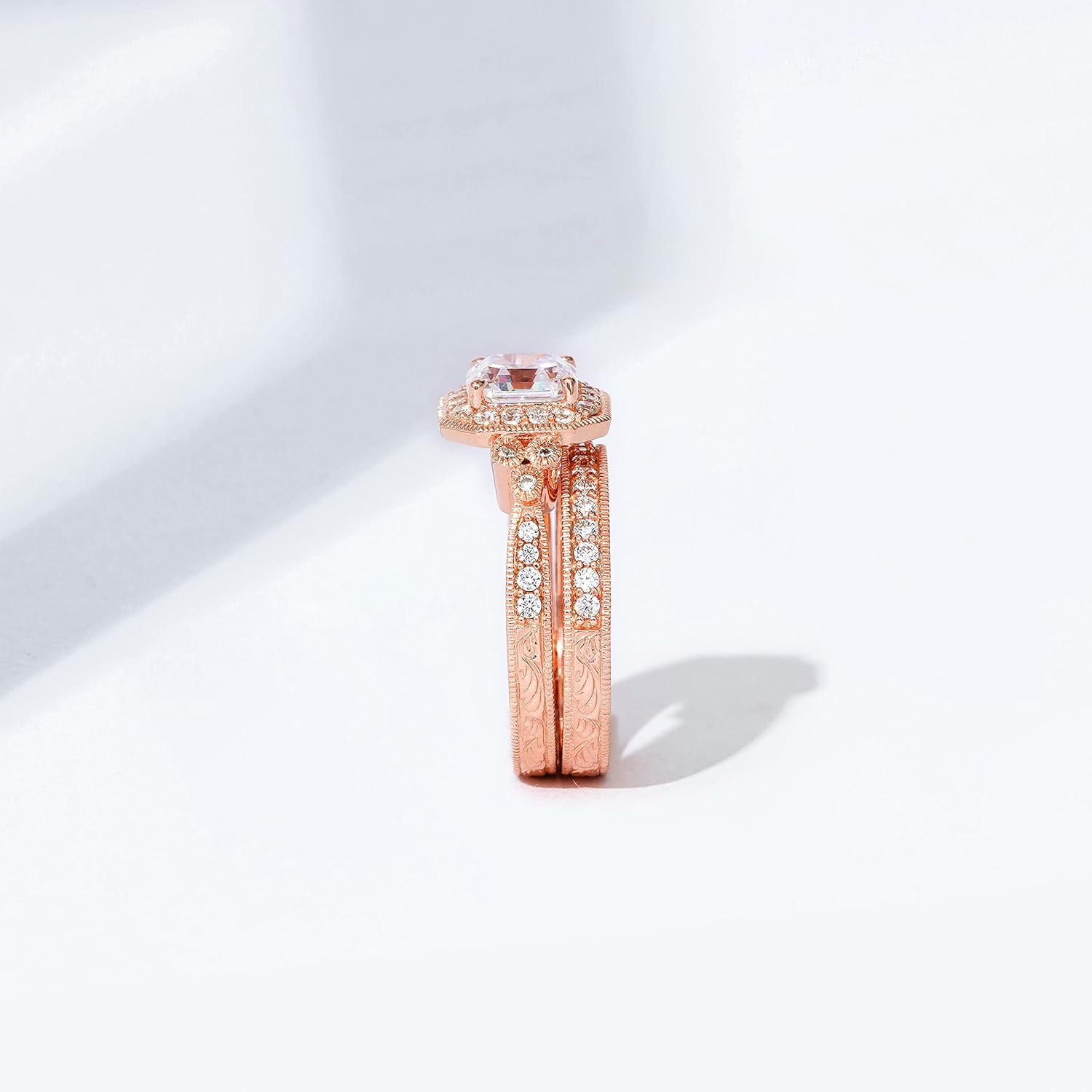 Amazon Essentials Platinum or Gold Plated Sterling Silver Antique Ring set with Asscher-Cut Infinite Elements Cubic Zirconia - Image 6