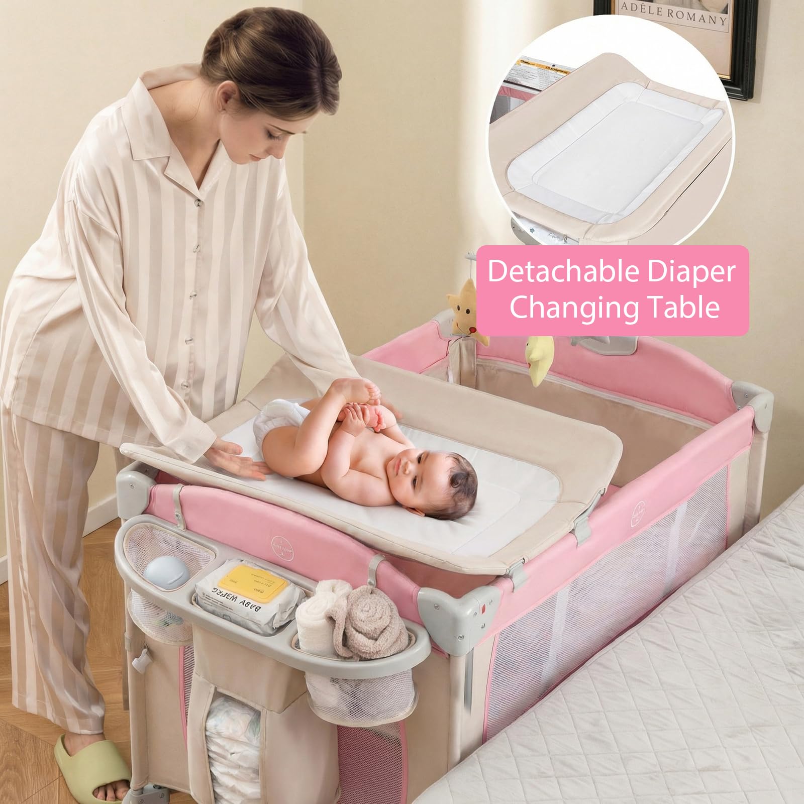 Amazon.com : BABY JOY 5-in-1 Pink Pack and Play, Portable Baby