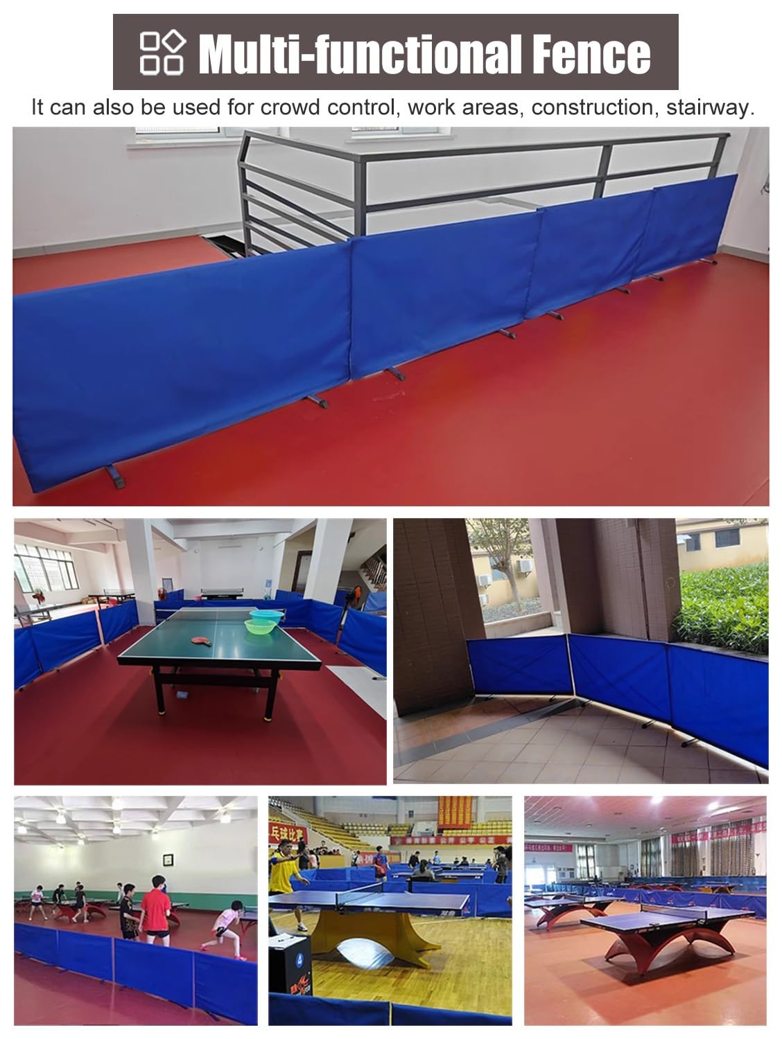 Osłona do Ping-ponga 10 Sztuk Bariera Otaczająca Pole do Tenisa Stołowego, Ekran Zabezpieczający do Ping-ponga Komercyjnego, Bariera Ochronna do Kortu dla Klubu Sportowego/Kontroli Tłumu