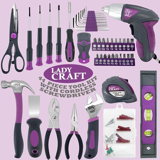 Kit de Herramientas 44 Piezas con Destornillador Inalámbrico 4V Color Rosa miniatura 3