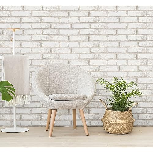 Timeet Beige White Brick Peel and Stick Wallpaper 17.7"×118.11" Faux Brick Wallpaper Self Adhesive Removable Wall Ppaper for Living Room Bedroom Decoration Vinyl Film Roll