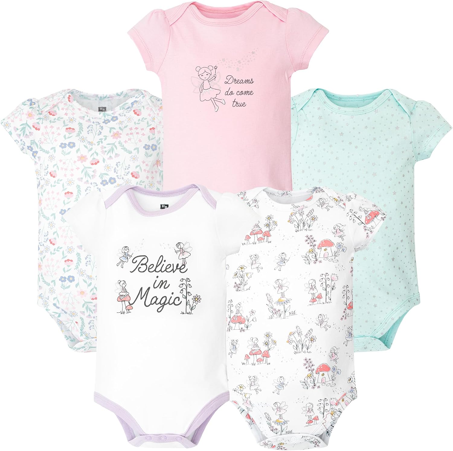 Hudson Baby Infant Girls Cotton Bodysuits 5-Pack