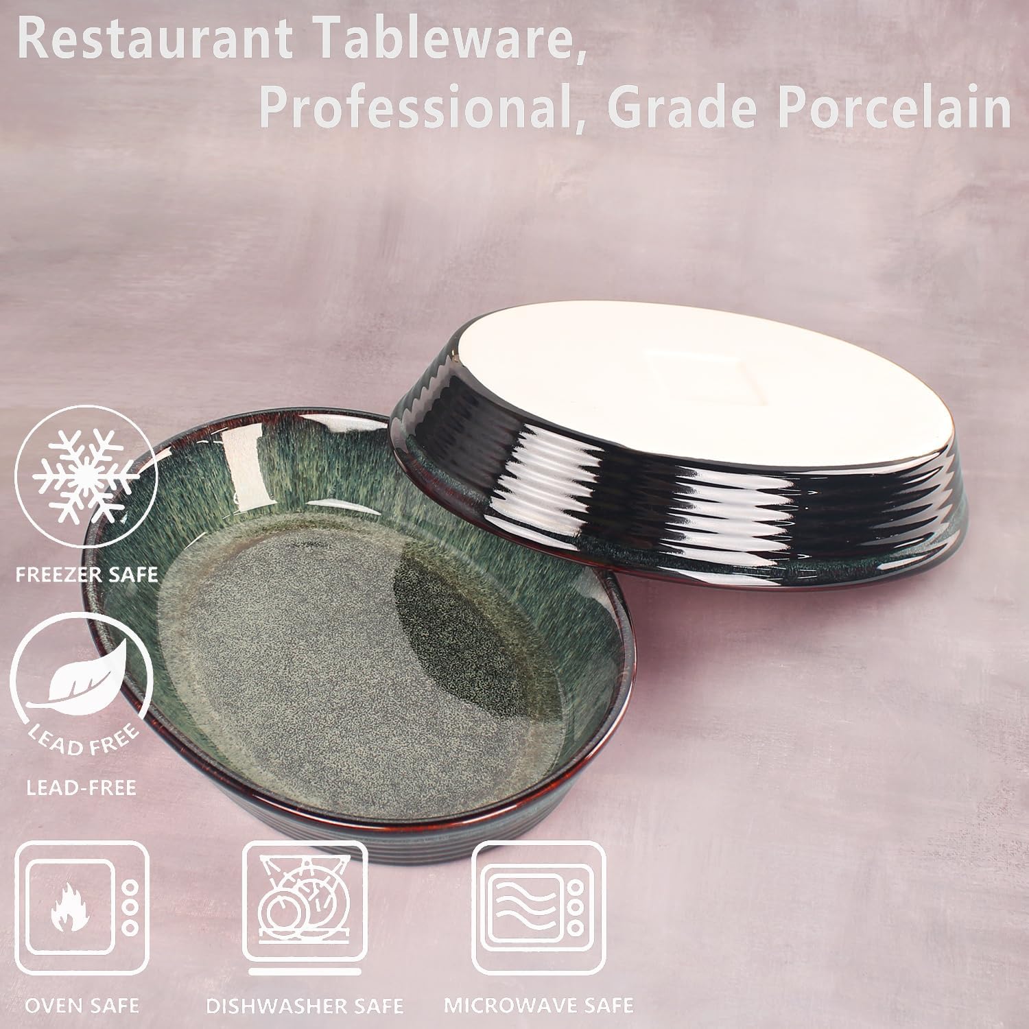 Oval 9.5 x 7 Inch Ceramic Pie Pan Quiche Baking Dish Set of 2, 22 Ounces Non-Stick Pie Dish Quiche Pan, Tart, Pot Pies, Dessert, Pie Plate for Apple, Oven, Dishwasher and Microwave Safe