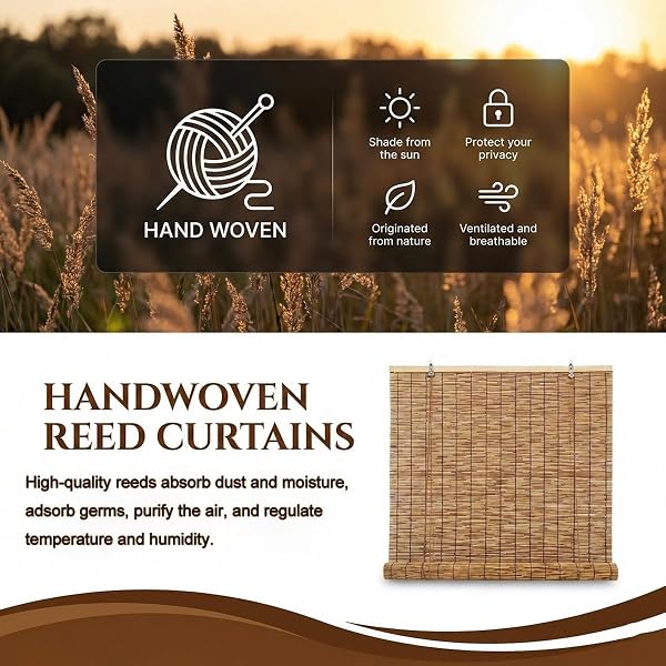 Outdoor Bamboo Blinds for Patio, Waterproof Reed Shades, Roll Up Window Blinds, Privacy Sun Shades, Cordless Bamboo Roller Shades Garden 140x120cm - 4