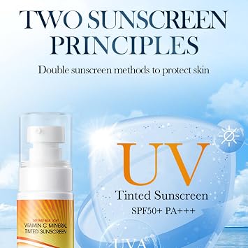 Tinted Sunscreen SPF 50 with Vitamin C, Mineral Sunscreen for Face