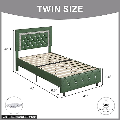 Miniatura 44 de BarnFurin - Base de cama matrimonial con cabecera capitoné, plataforma tapizada con diseño de diamante, base de colchón, soporte de listones de