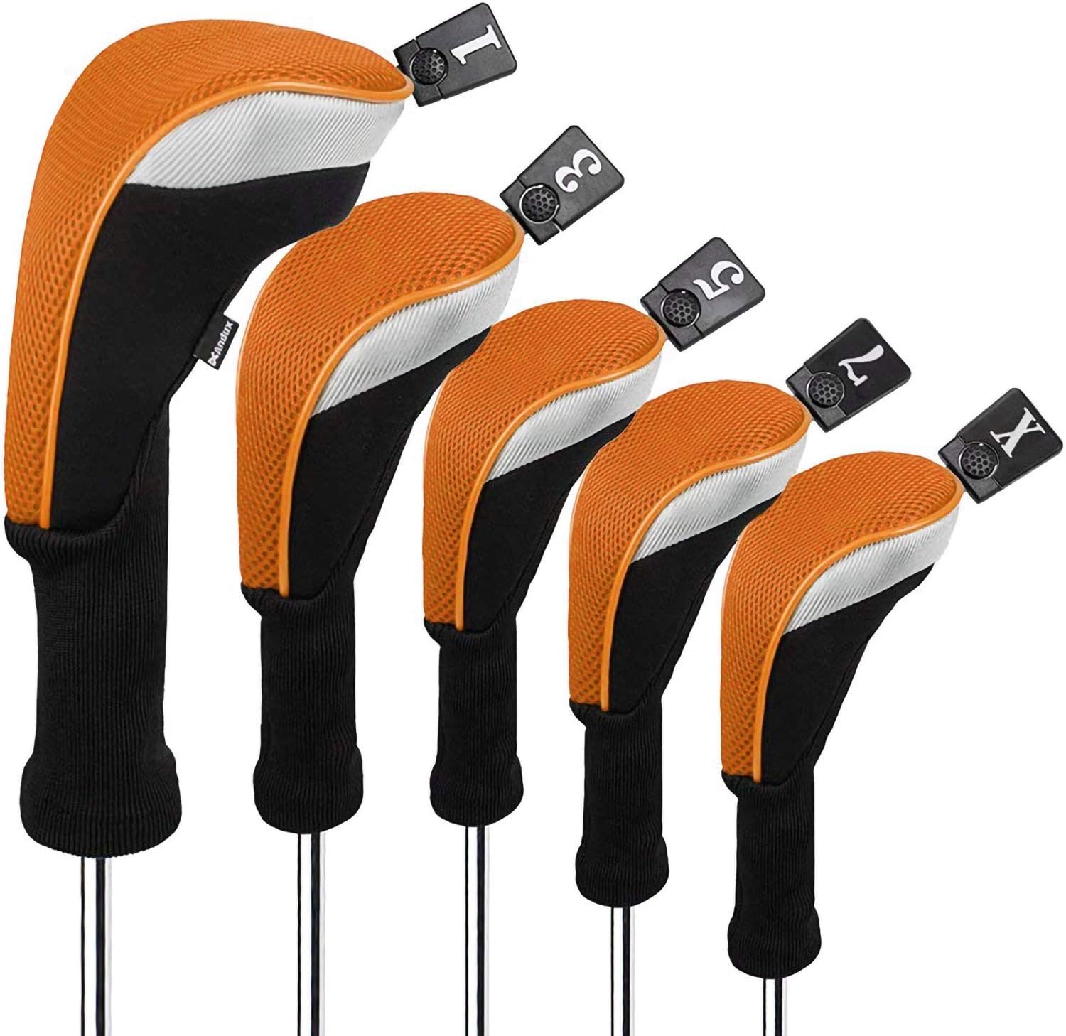 Andux 5pcs/Set Mesh Golf 460cc Driver Fairway Wood Club Head Covers Long Neck with No. Tags