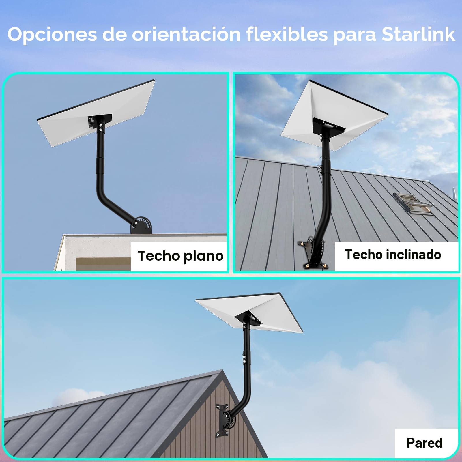 Mwin Soporte Starlink Gen 3, Soporte de Pared Ajustable 180° para Techo, Starlink Internet Satelital Kit con Adaptador y Tubo para Starlink Gen 3