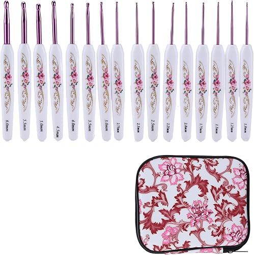 Ganchos de ganchillo, 16 agujas lindas para manos artríticas, juego de ganchos de ganchillo extralargos estilo chino con patrón de flores,
