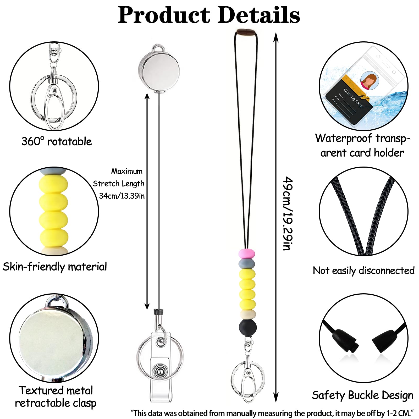 Cute ID Badge Holder With Lanyard - Retractable Badge Reel & Keychain - View #3
