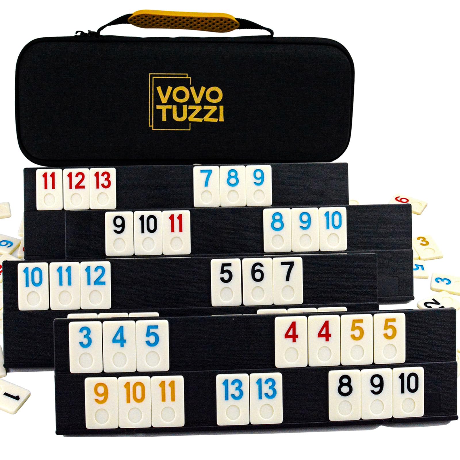 Rummy Cube Game Original, Rummy Tiles Game Set, with 4 Racks/Trays& 106 Rummy Tiles, in One EVA Case, Travel & Family Board Game for Adults and Kids