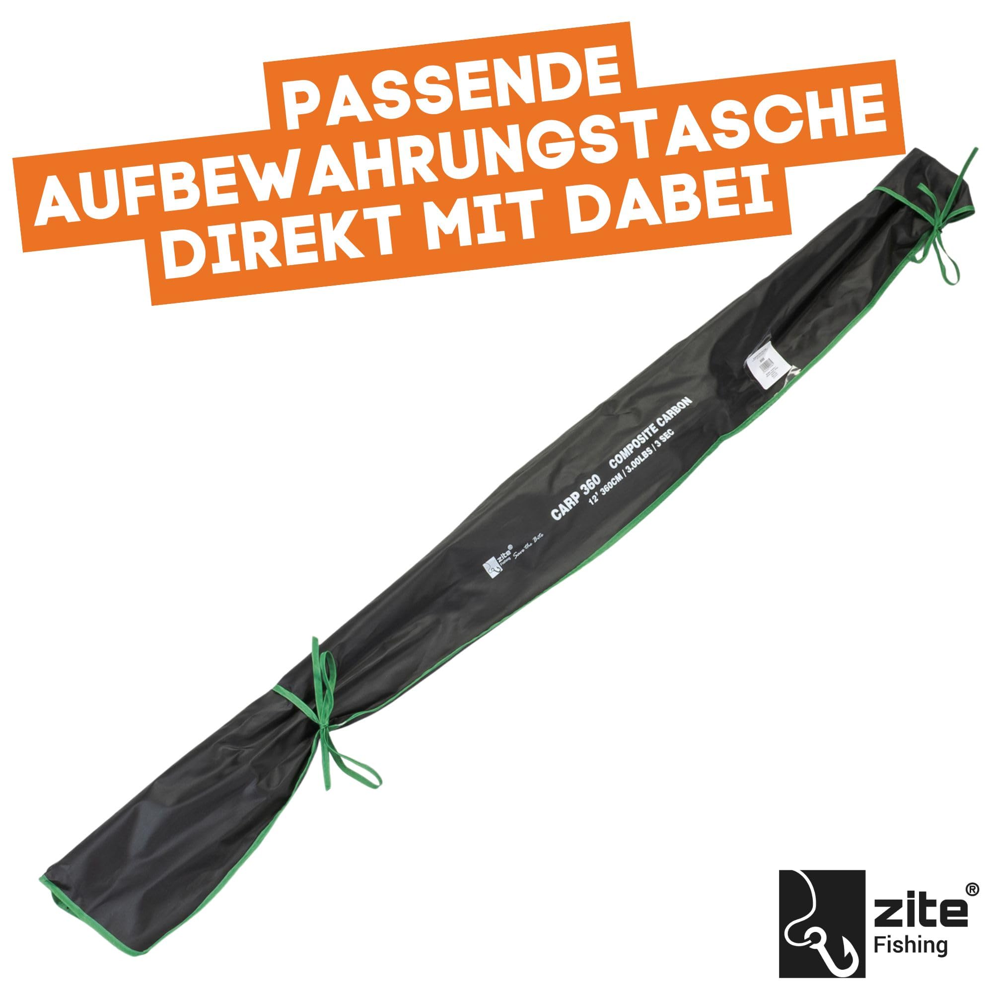 Zite Fishing 3,60m Karpfenrute 3-teilig 3lbs - Composite Carbon-Blank - Steckrute Rutschfester Griff - Angelrute fürs Karpfen-Angeln