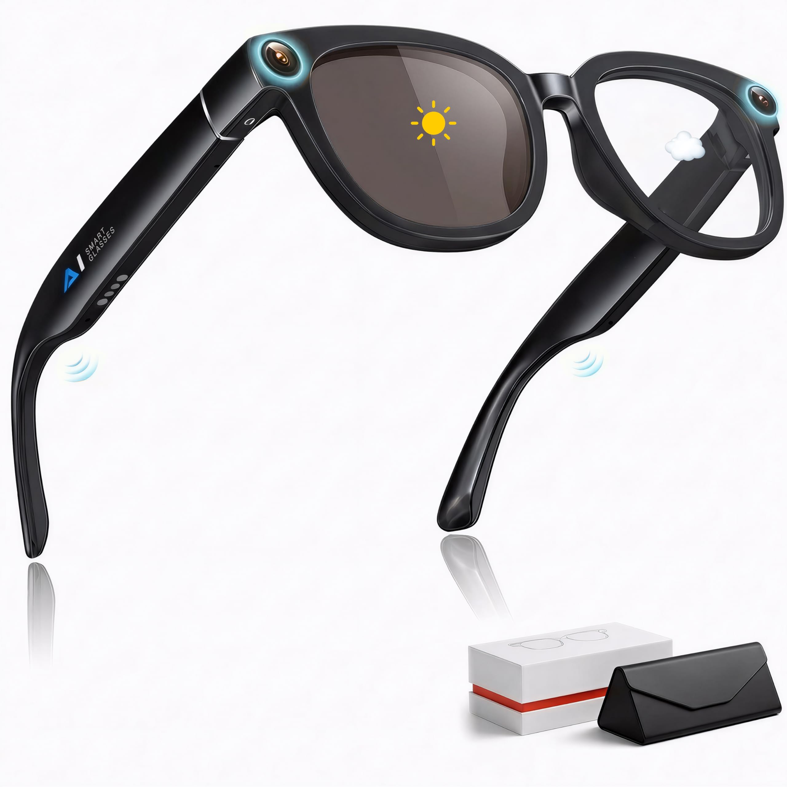 Photo 1 of KAYZY Smart Glasses with Camera, 13MP Camera Sunglasses with Photochromic Lens, AI Real Time Translation & Object Recognition, Voice Control Music & Calls Bluetooth Glasses for Men Women