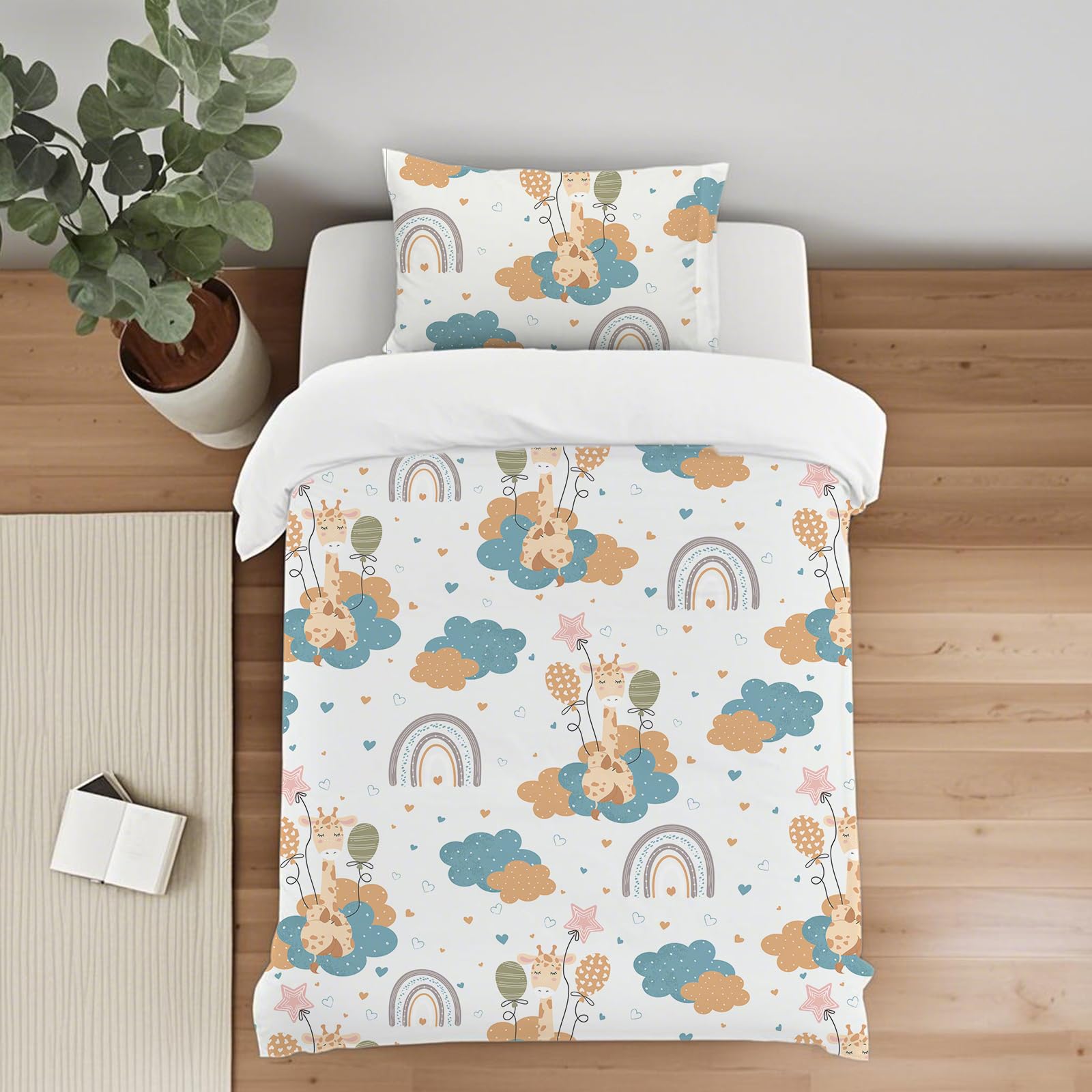 Caregchrisj Duvet Cover Sets 135 x 200cm Cartoon Print, Single Bedding, Single Duvet Cover Set for Kids Girls Boys