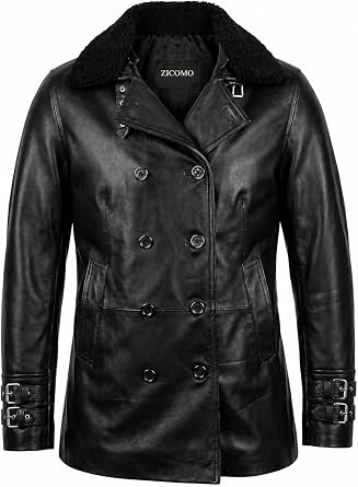 Black Real Leather, Resident RE 9 Evil Cosplay Costume Mens Black Fur Collar Double Breasted Long Leather Coat