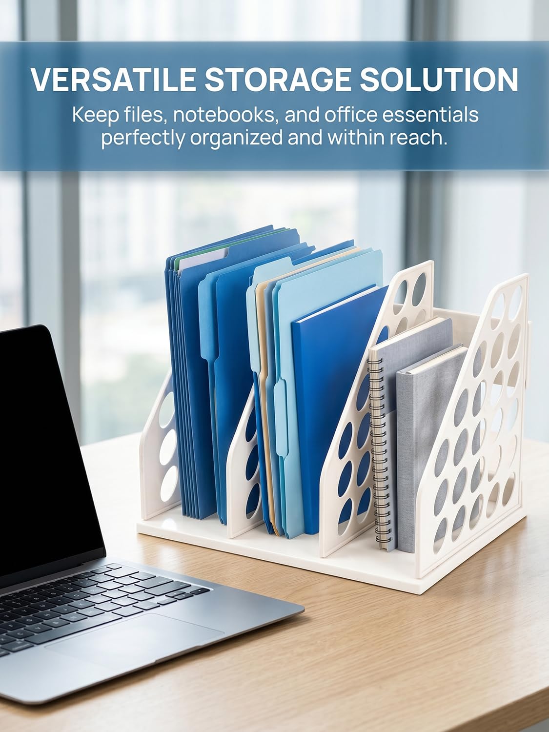 Soporte para archivos A4, organizador vertical de escritorio 3 compartimentos, almacenamiento de revistas oficina