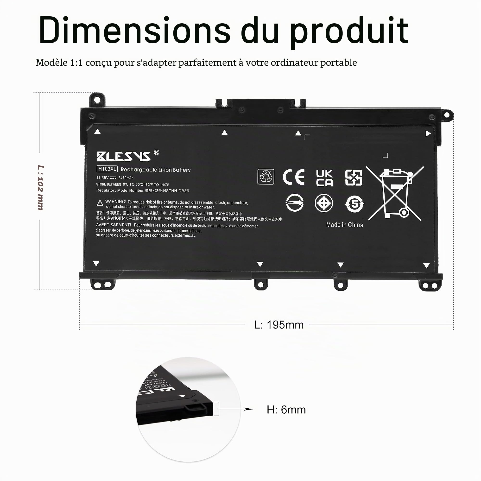 BLESYS Batterie pour HP 14s-dq2039nf 14s-dq2030nf 14s-dq2027nf 14s-dq2xxx 14s-dq2042nf 14s-dq2032nf 14s-dq2000nf 14s-dq5007nf 14s-dq5031nf 14s-dq2017nf 14s-dq2038nf 14s-dq3007nf PC Portable