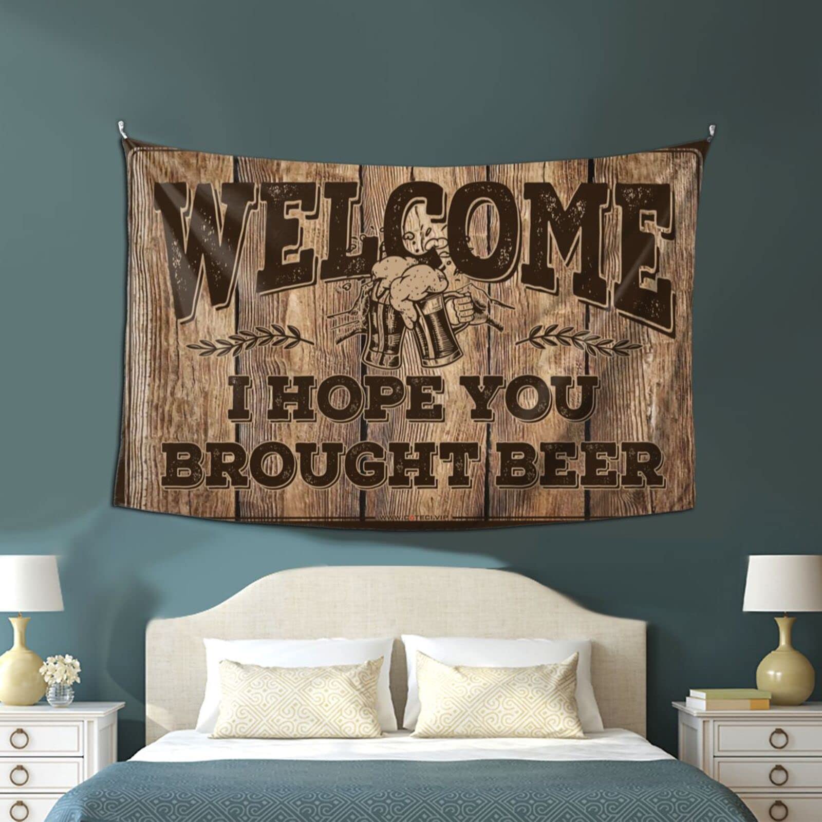 Dsocuiubos Tapestry for Wall Welcome I Hope You Brought Beer Tapestry Door Decorations for Bedroom Funny House Decor (Size : 75X100CM)