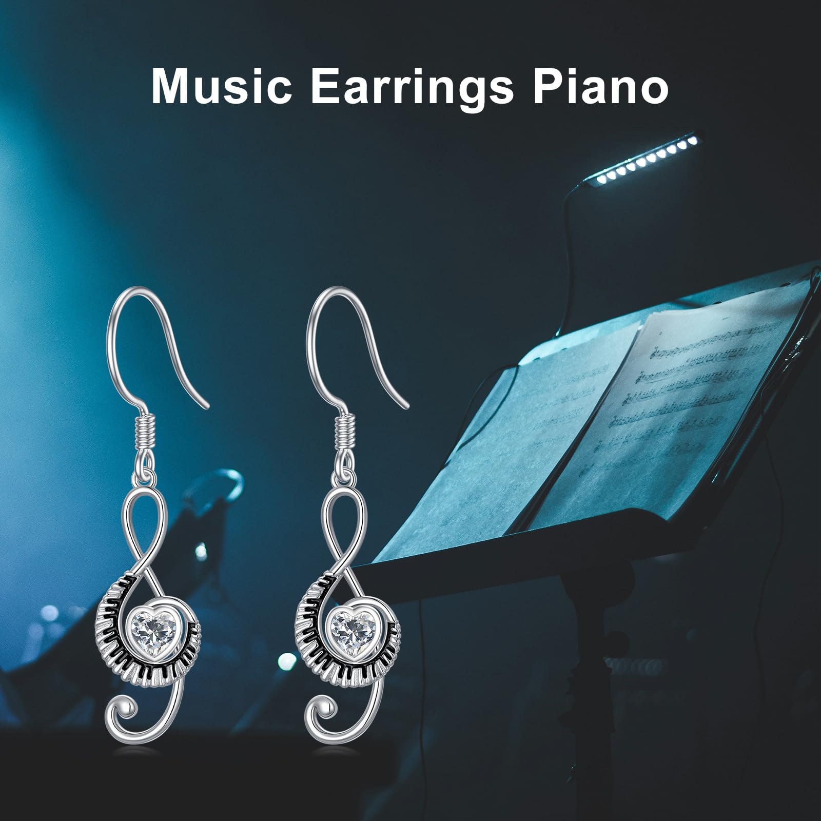 PROESS Orecchini a forma di pianoforte, in argento Sterling 925, con musica e pianoforte, idea regalo per le donne