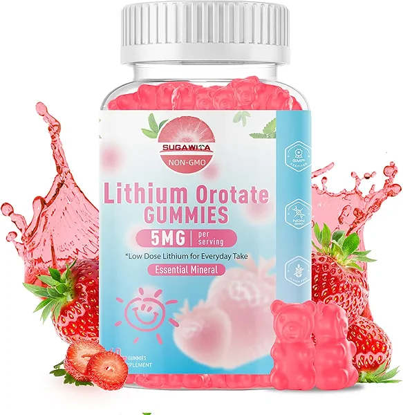 SUGAWITA Lithium Orotate 5mg Gummies | Plant-Powered Bioavailable Chewable Lithium Supplement | Support for Daily Tension Balance & Healthy Aging | Non-GMO, Vegan, Gluten-Free | 60 Counts