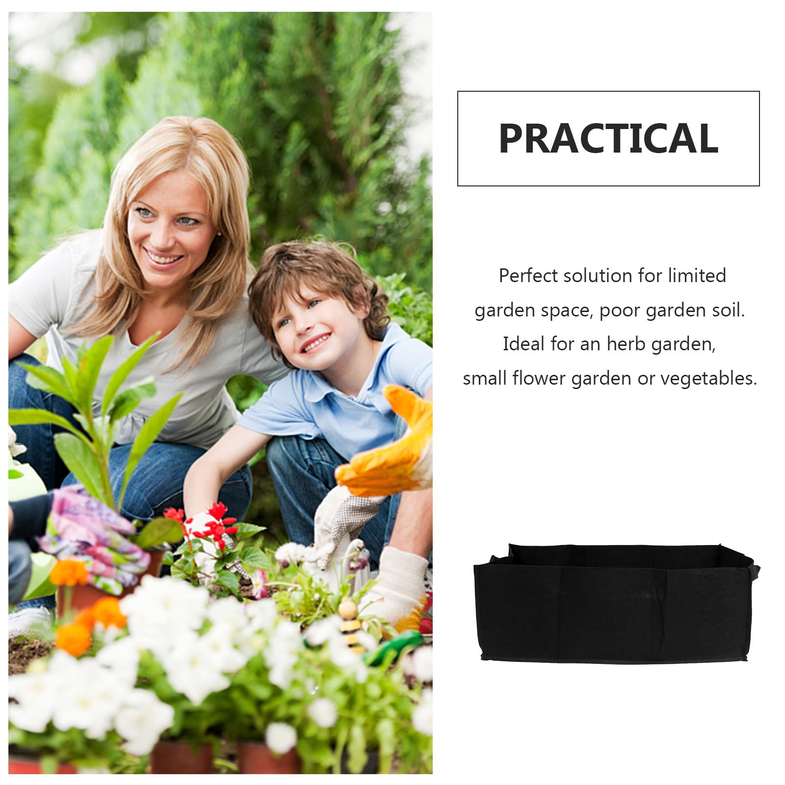 KESYOO Bolsas de Cultivo Reutilizables de Tela No Tejida Negras, Tamaño Grande 60x30x20 Cm, Paquete de 6 Unidades para Siembra en Jardín, Huerto y Balcón, Bolsa de Crecimiento