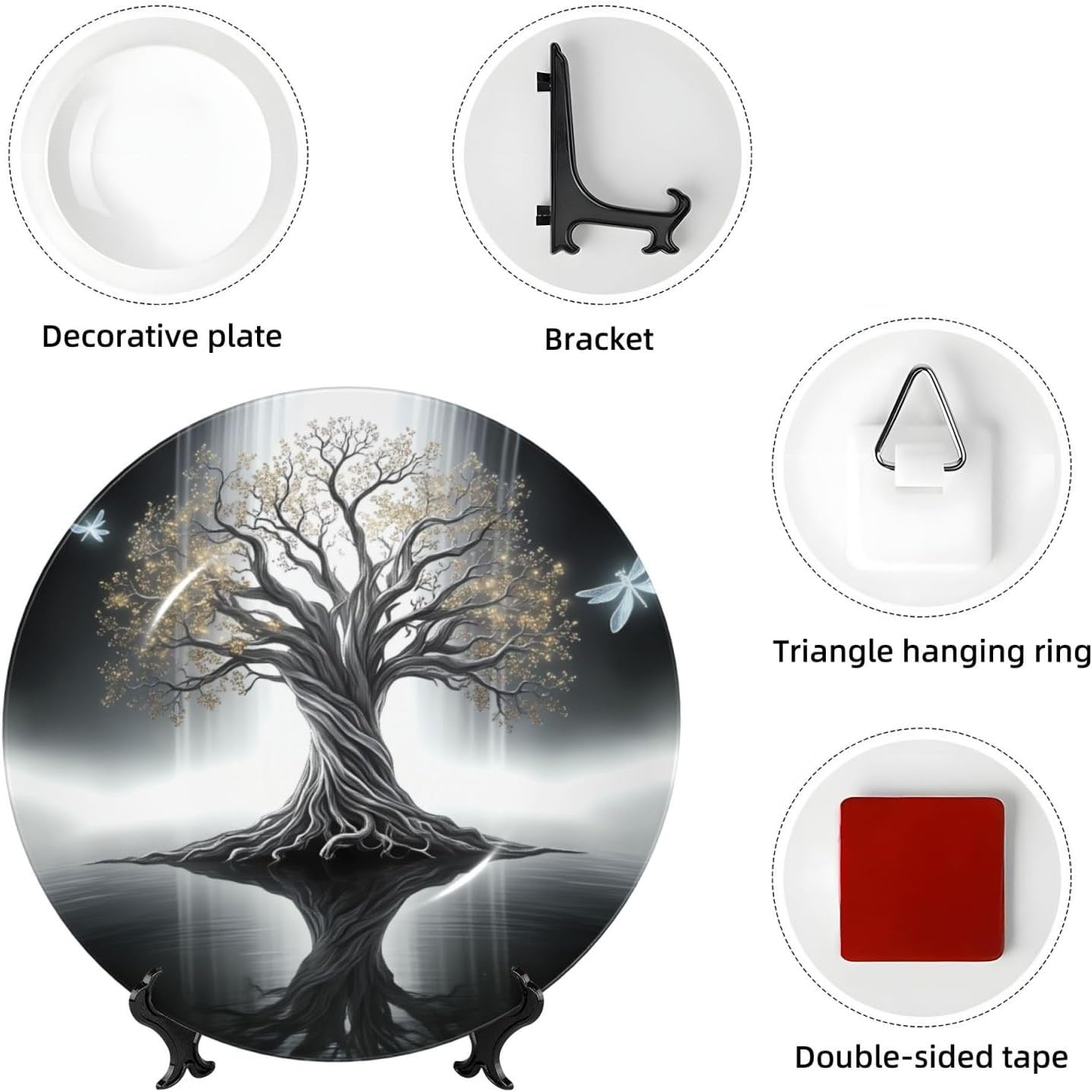 Tree Of Life Reflections Style Ceramic Plate Display Decorative Plate With Stand Wall Hanging Plate For Home Decor 10 Inch