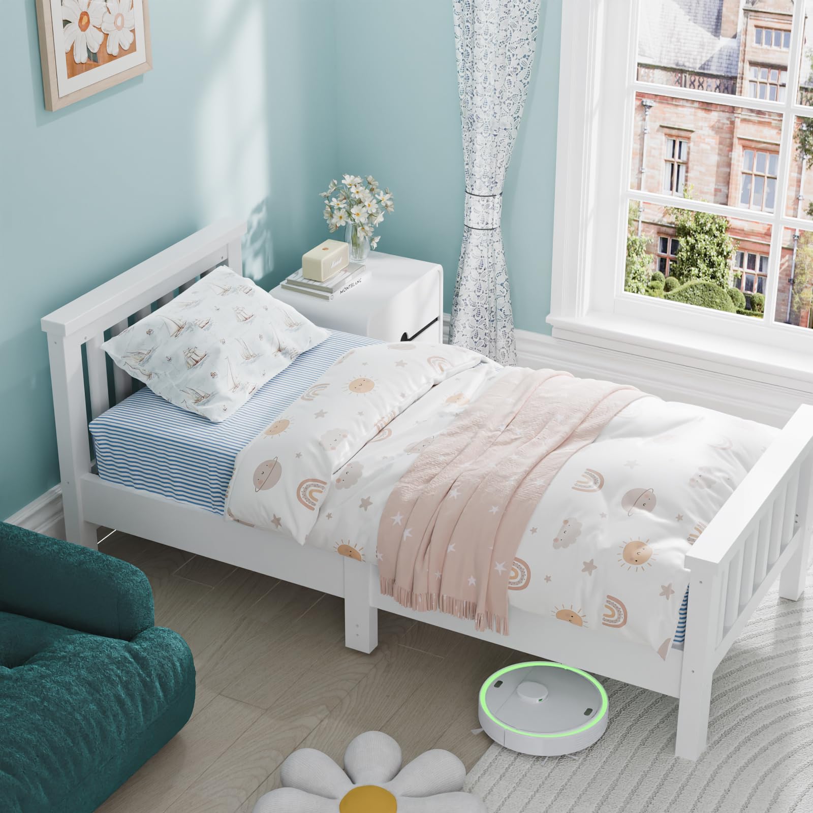 Caihaihfa 3ft Single Bed In White Solid Pine Wooden Frame Perfect For Adults Kids Teenagers Fitted Slats Strong Support Legs With Smooth Finish (Single) (White G)