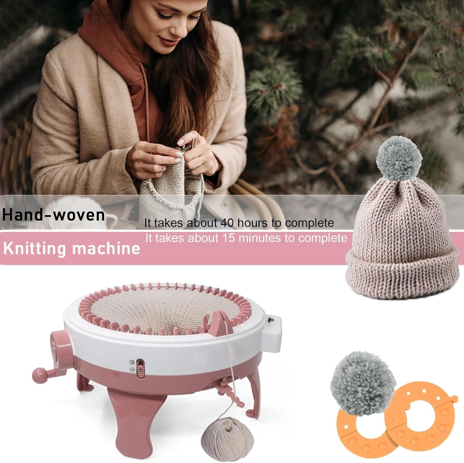 Macchina per Maglieria 48 Aghi, Macchina per Maglieria, Telaio Rotondo Intelligente, Macchine per Maglieria con contatore di Fila per Adulti,Bambini Tessuti a Mano, Come Cappelli Sciarpe Guanti