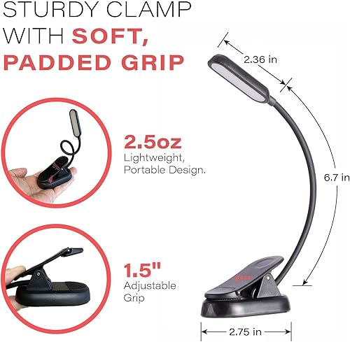 Miniatura 6 de hooga Luz de libro ámbar, bloqueo de luz azul, luz de lectura nocturna recargable de doble modo, ámbar de 1600 K y rojo de 625 nm para leer en la