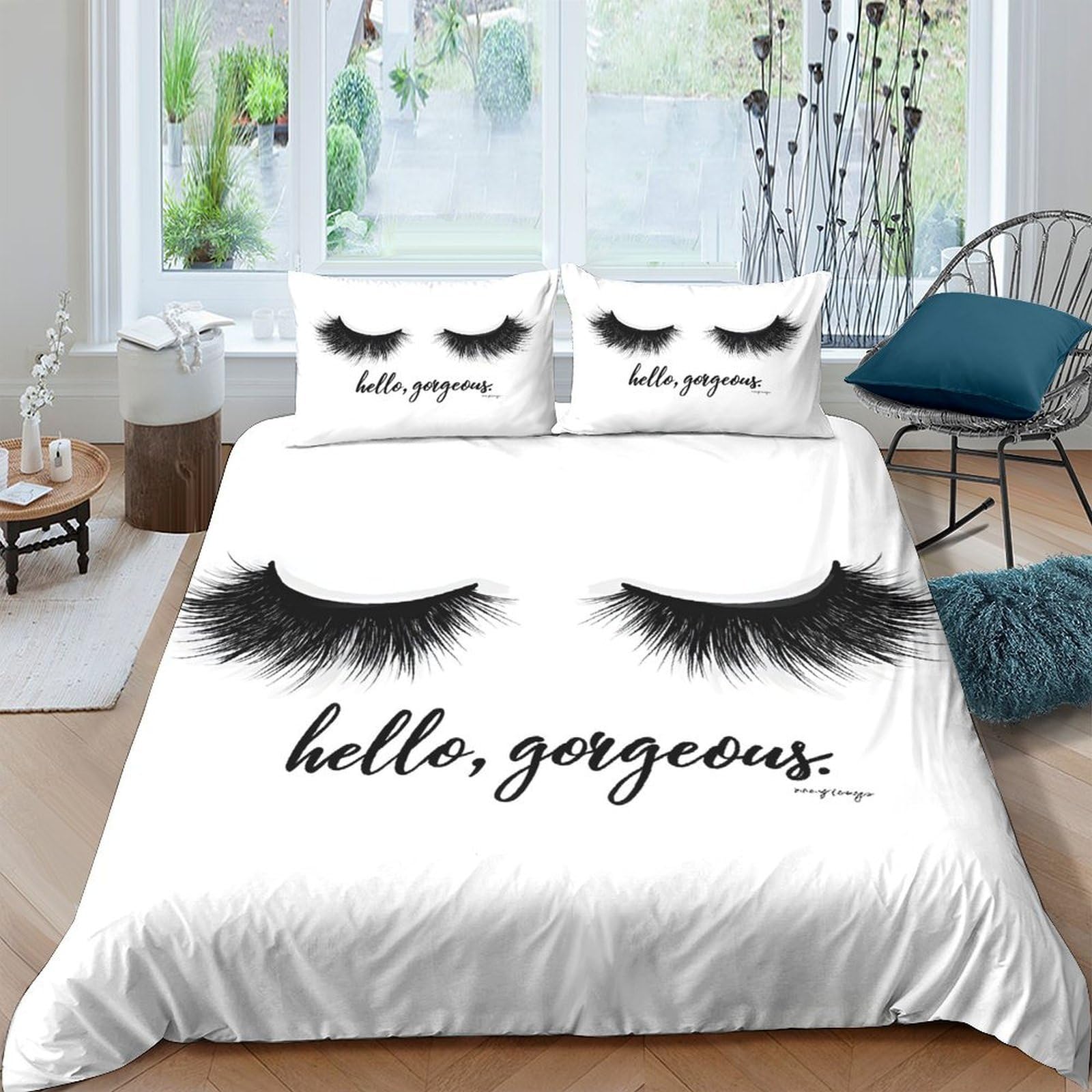 Ctjqhvkz Style-6 3D Printed Eyelash Fitted Sheet Microfiber Soft White Black Letter Bed Cover For Bedroom Guest Room Dorm Decor Single（135X200cm）