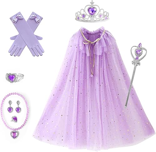 IBTOM CASTLE Disfraz de princesa para niñas, 8 piezas, corona, vara, joyería, lentejuelas, tul, accesorios de cosplay