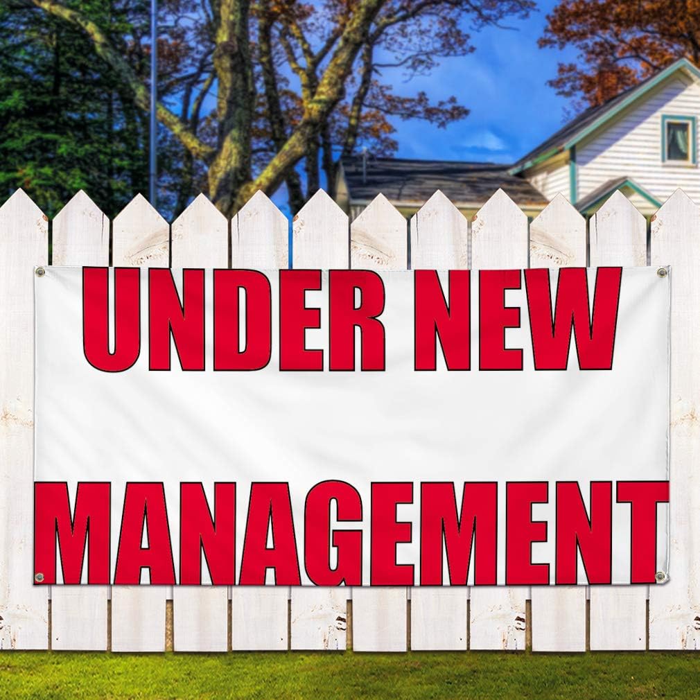Vinyl Banner Sign Under New Management #1 Style L Business Marketing Advertising White - 32inx80in, 6 Grommets, One Banner