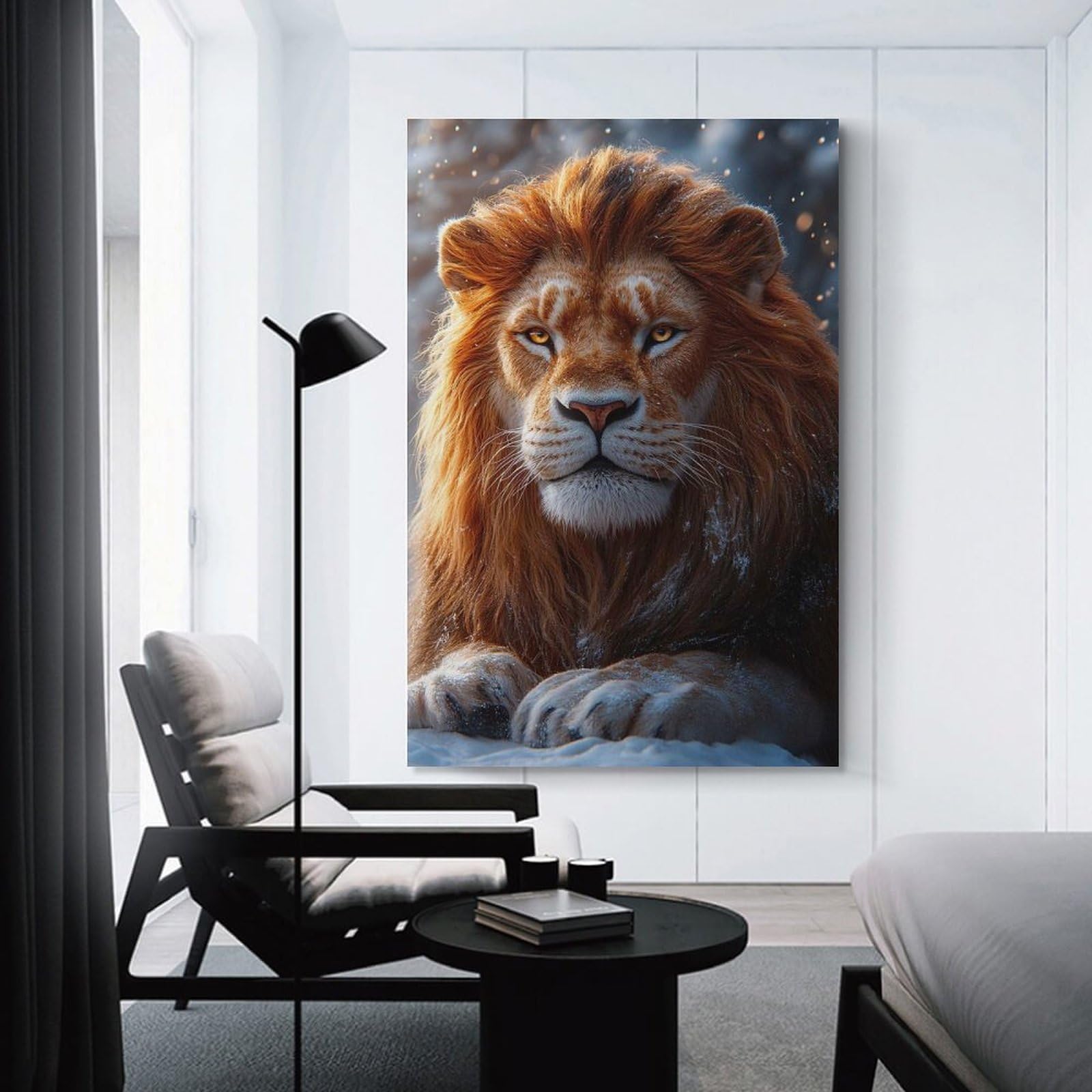 Junmoney Majestic Lion in Winter Wall Picture Print 24x36inch(60x90cm), for Bedroom Decor, Cosy Corners Or Studios, Home Artwork with A Soft Interior Feel