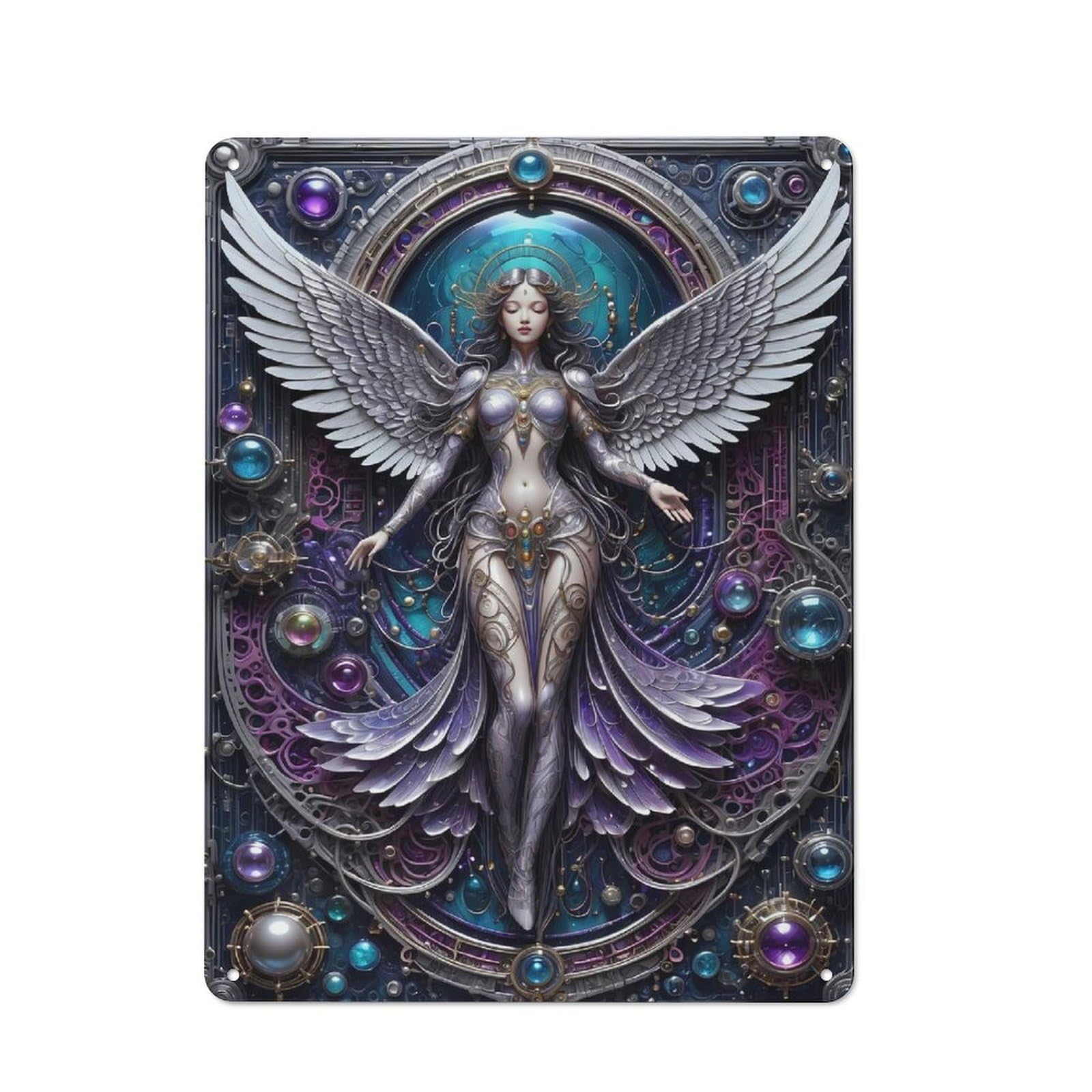Galactic Angel Steampunk Cottage Style Metal Wall Decor 40x30cm, Decorative Tin Sign for Cottage, Kitchen, Hallway Or Breakfast Nook