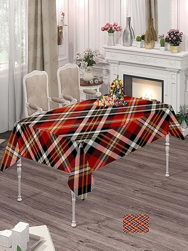 Mantel Tren para mesas rectangulares, color negro, rojo, dorado y blanco, 60 x 84 pulgadas