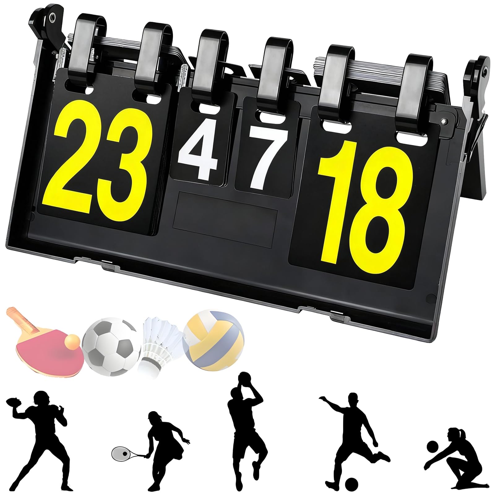 Marcador Deportivo Flip 4 Dígitos Portátil para Bádminton, Voleibol, Tenis de Mesa y Fútbol