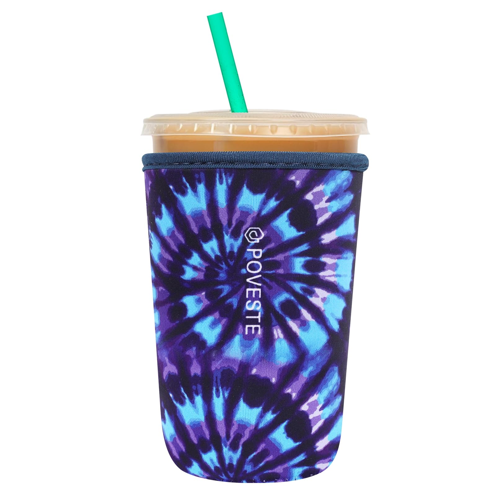 Reusable Neoprene Insulator Sleeve for Iced Coffee &amp; Cold Soda, Coffee Sleeves for Iced &amp; Hot Drinks, Cold Beverage Cooler Compatible with Starbucks, Dunkin (Tie dye World, Medium: 22-24oz)