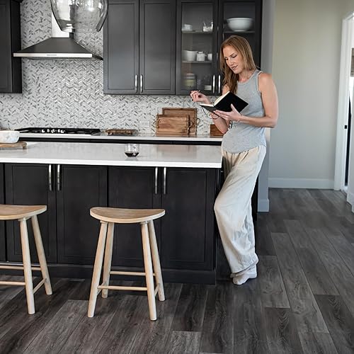 Miniatura 8 de Maven Lane Luna Taburete de mostrador 26 pulgadas Taburete redondo con reposapiés Madera maciza natural Diseño que ahorra espacio para encimeras