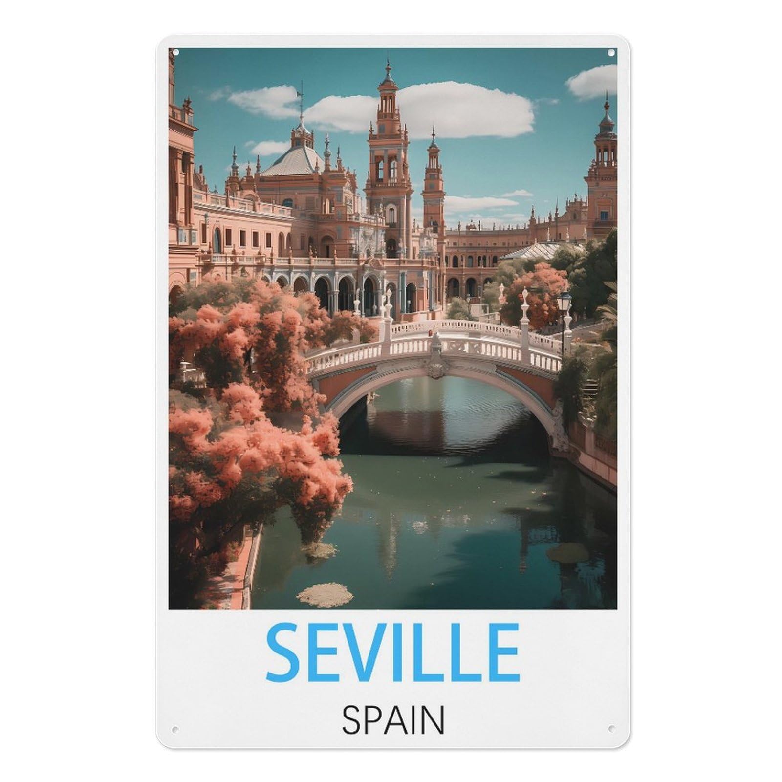 Seville Spain Retro Design Tin Paintings Vintage Tin Sign 08x12inch(20x30cm) Wall Art for Home Office Bedroom Living Room Cafes Wall Decor
